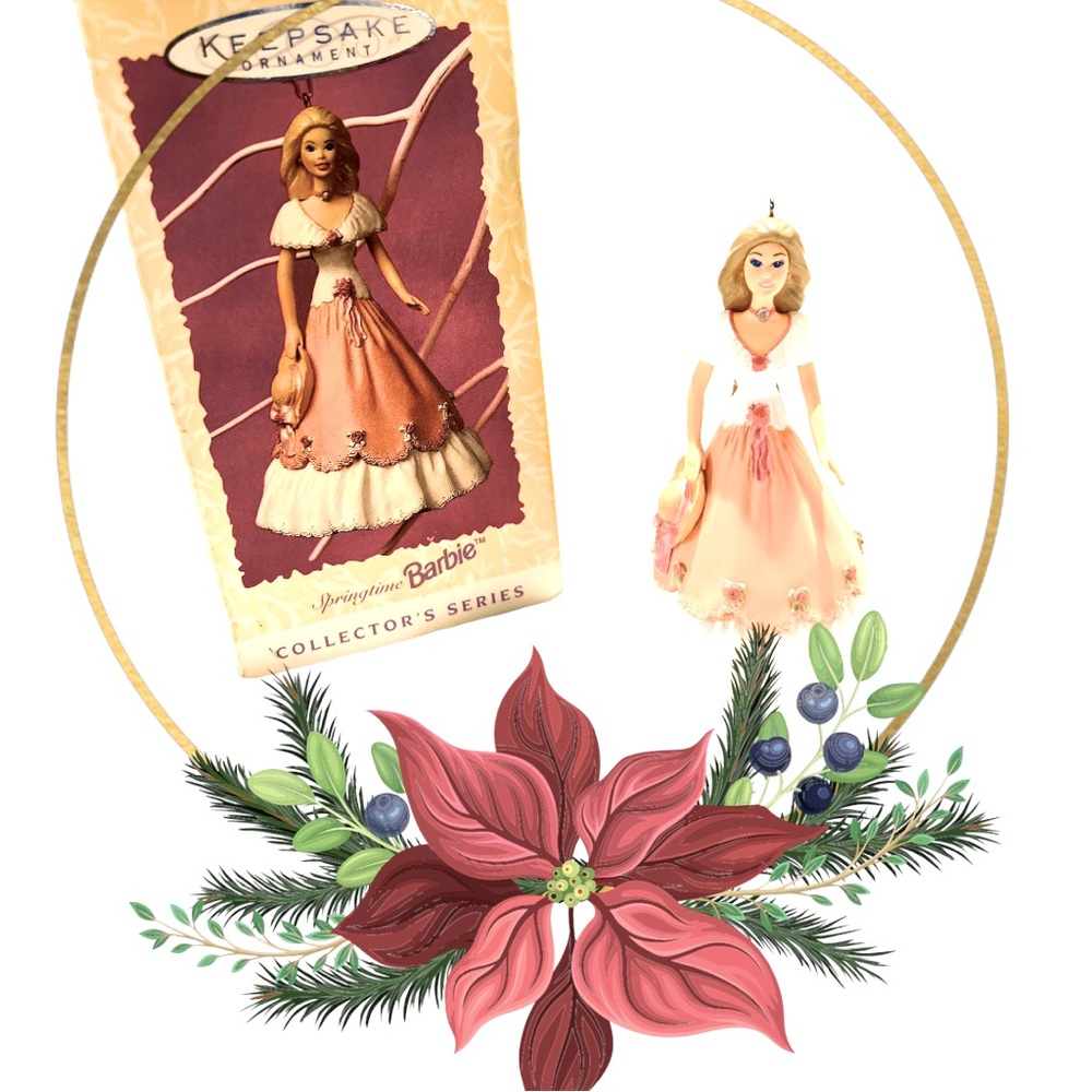 VINTAGE 1997 HALLMARK MATTEL SPRINGTIME BARBIE KEEPSAKE CHRISTMAS ORNAMENT PINK
